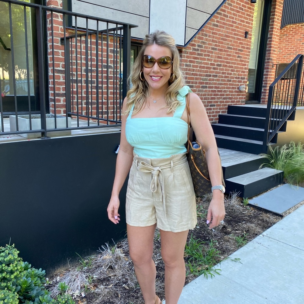 Sage F21 Cropped Top with Ties/Smocked Back